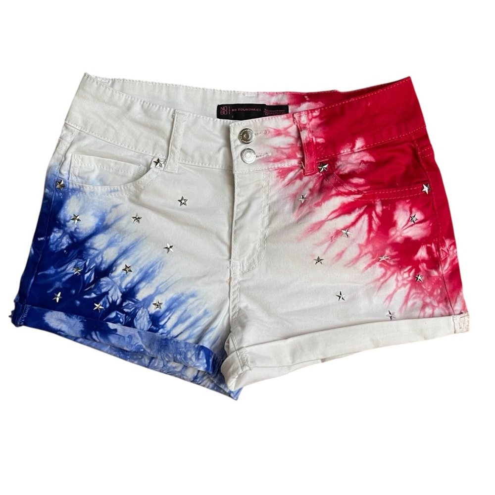 4th of July Shorty Shorts Red‎ White and Blue Jean Shorts Tie-Dye Design